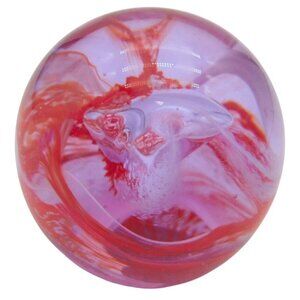 Vintage Caithness Glass Mooncrystal Scotland Glass Paperweight Purple Red Signed